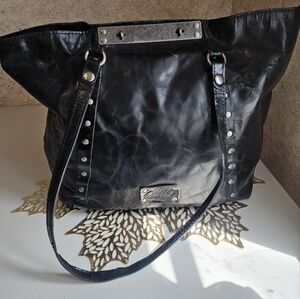 Patricia Nash Black and Silver Leather Tote with Studded Accents